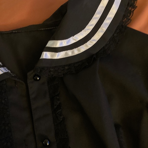 Romantic Black Ruffle Nautical Style Blouse - Picture 3 of 7